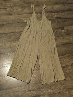 Tan Linen Jumpsuit Large With Cute Tie Straps